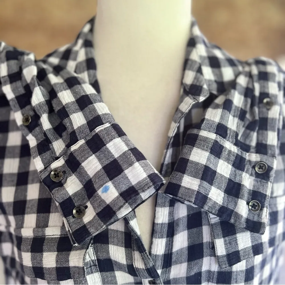 William Rast Top Blue White Plaid Roll-Tab Sleeve Button Up Shirt M Preppy Work - Image 13