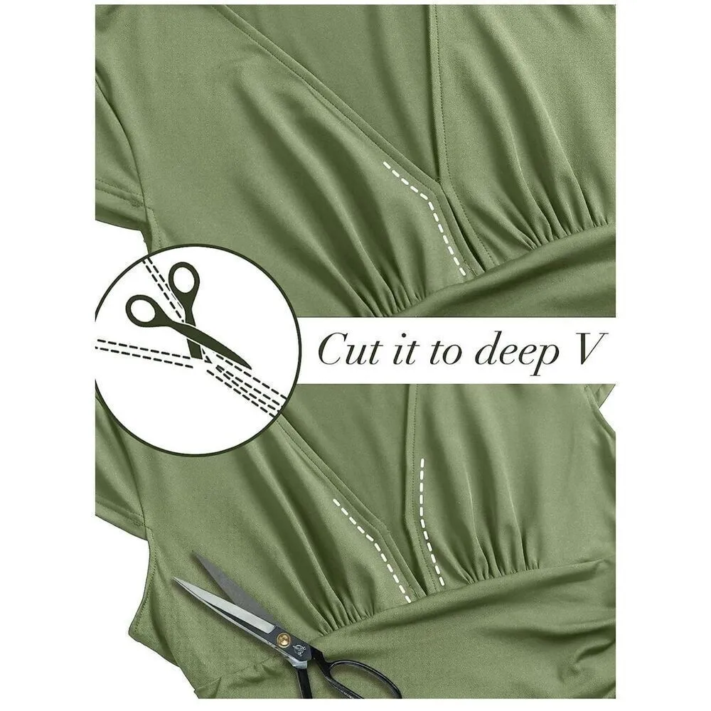 NEW Deep V Neck High Waist Slit Evening Maxi Dress XL Green - Image 5