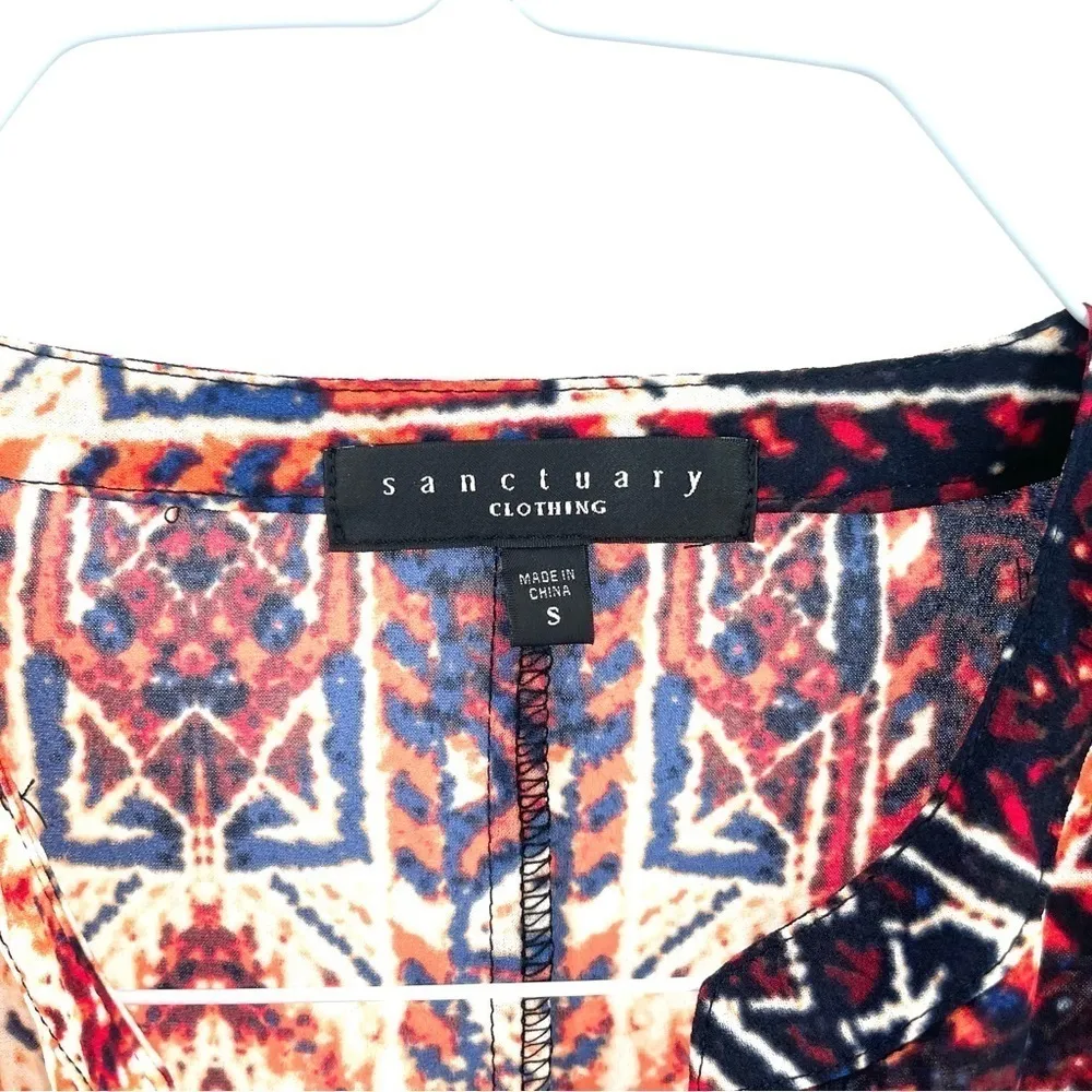 Anthropologie Sanctuary Long Sleeve Button Front Abstract Split V-Neck Blouse - Image 6