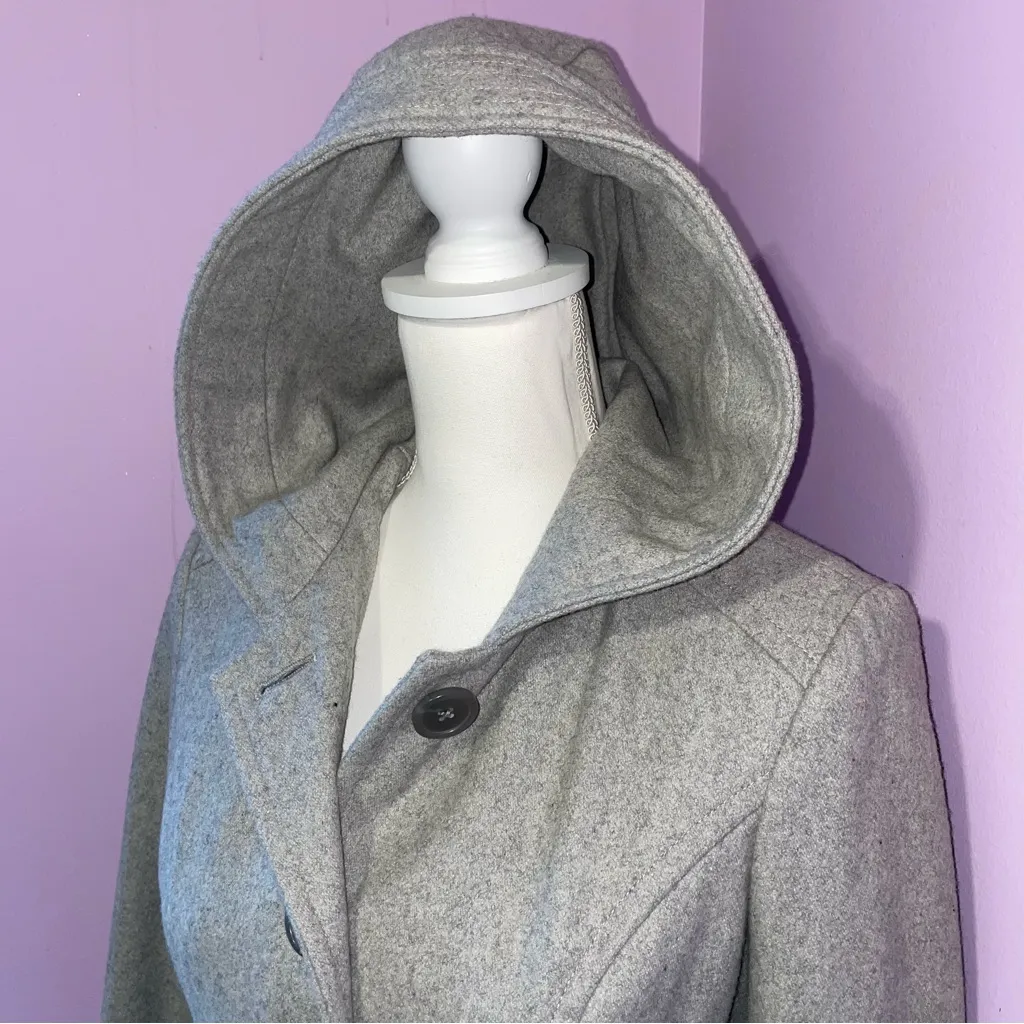 Jason Kole Hooded Peacoat Women PXS Waist Tie Wool Blend Neutral Preppy Normcore Gray Size undefined - Image 2
