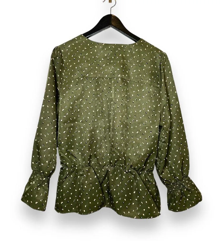 Oat New York | Long Sleeve Dark Olive Green Print Blouse  - Image 2