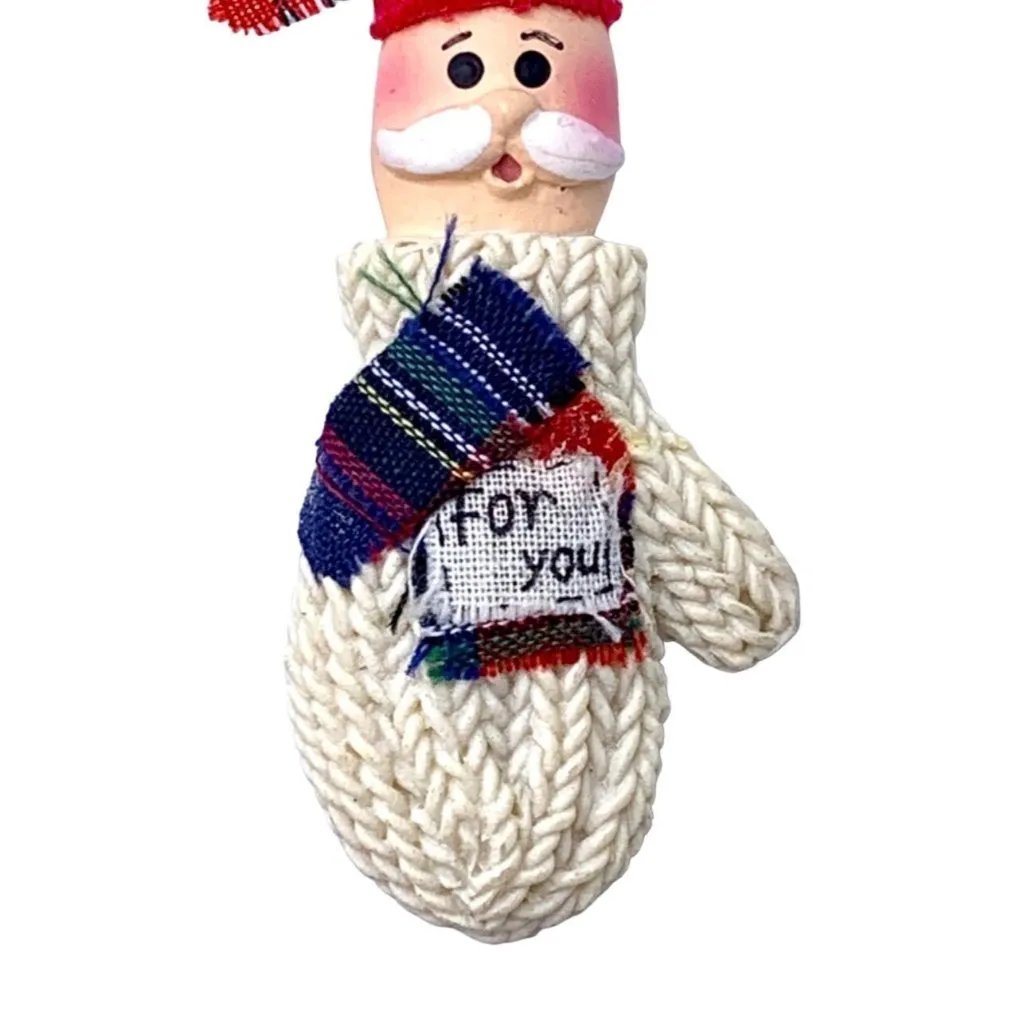Santa Handmade Mitten Hand Brooch Pin “For You” Christmas Folk Art Mustache - Image 4