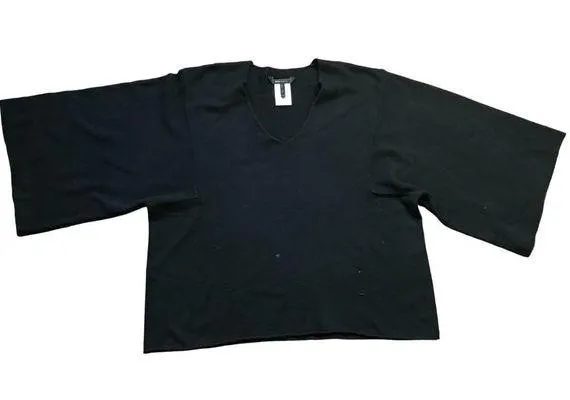 BCBGMaxAzria Marsha Sweater Oversized,Boxy Women's XS/S Black Wool Cotton V-Neck - Image 2