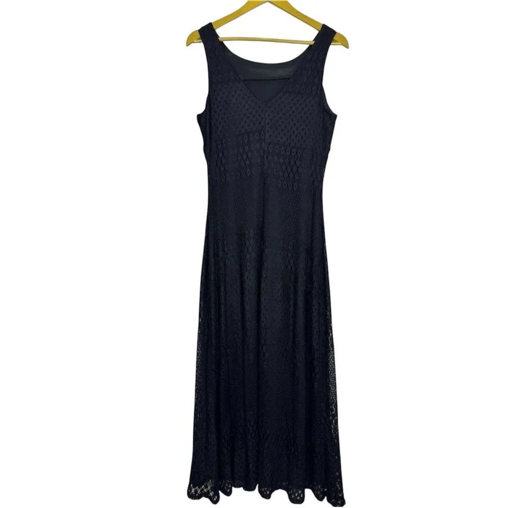 Vintage Y2K Crochet Knit Maxi Dress Size 9/10 Boho Whimsigoth Fairy Grunge Witch Black - Image 4