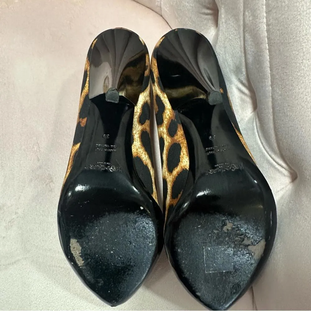 YSL Yves Saint Laurent Pumps Fabric Patent Heels Black Leopard Size 8.5 - Image 6