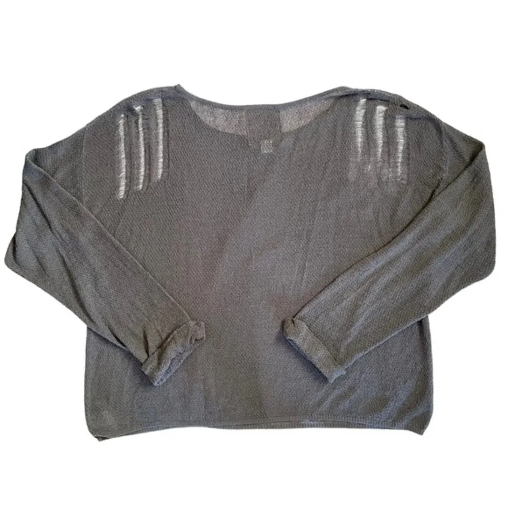 Vintage Havana Distressed Open Weave Gray Sweater Top - Image 3