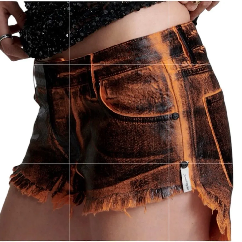 One Teaspoon Revolve  Orange/Black Low Waist Coated Denim Shorts(Size 26) - Image 4