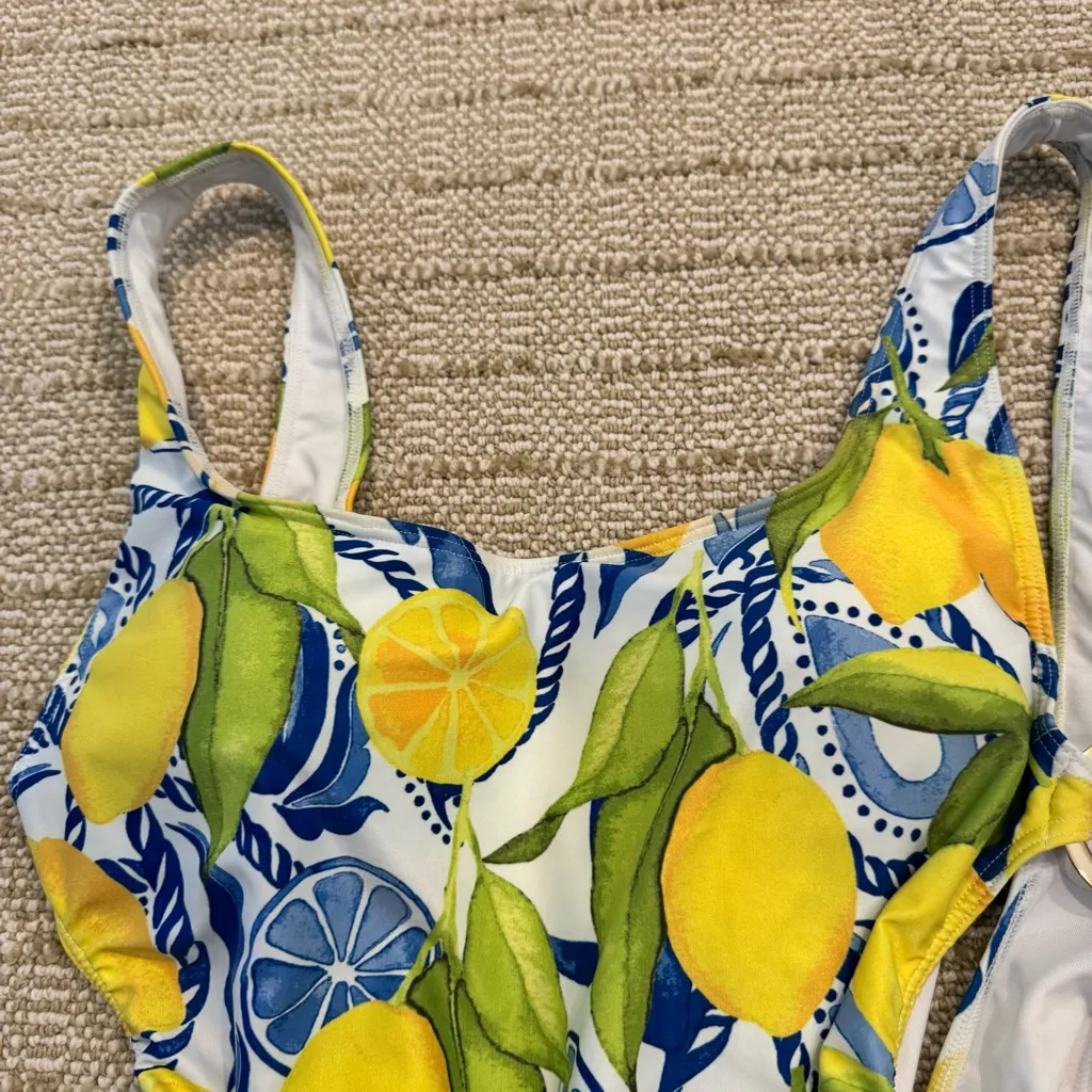 Kenny Flowers Positano Lemon Print Gold Ring Classic One Piece Swimsuit | M Yellow Size M - Image 6