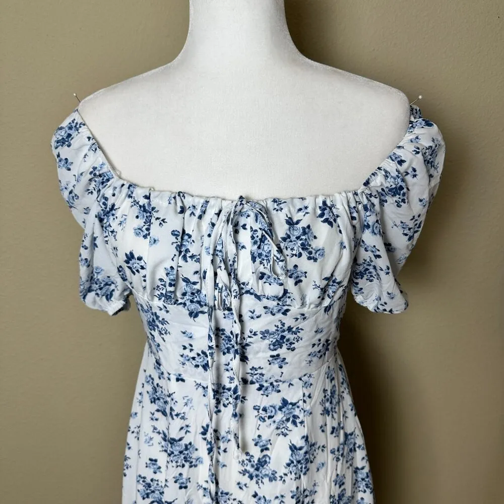 SHEIN On / Off Shoulder Corset Top Blue & White Floral Maxi Dress - size Small - Image 8