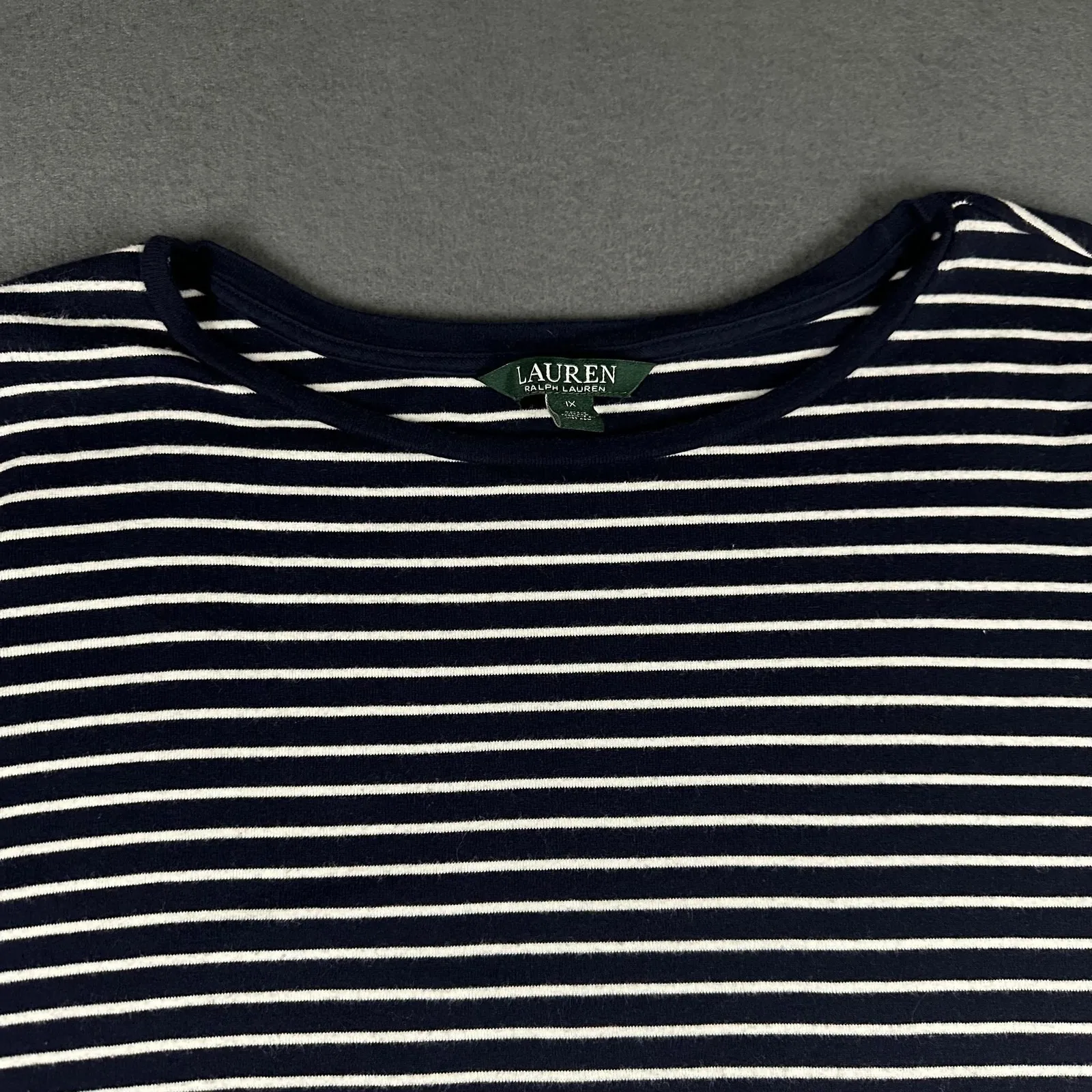 Lauren Ralph Lauren Shirt Womens 1X Navy White Striped Nautical RL Logo Cotton - Image 3