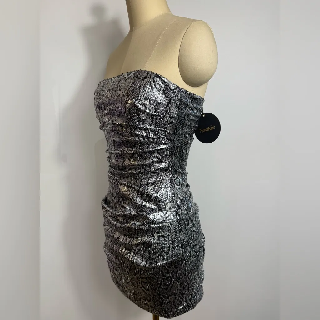 NWT Nookie Blind Date Mini‎ Dress Silver Python Size Small - Image 3