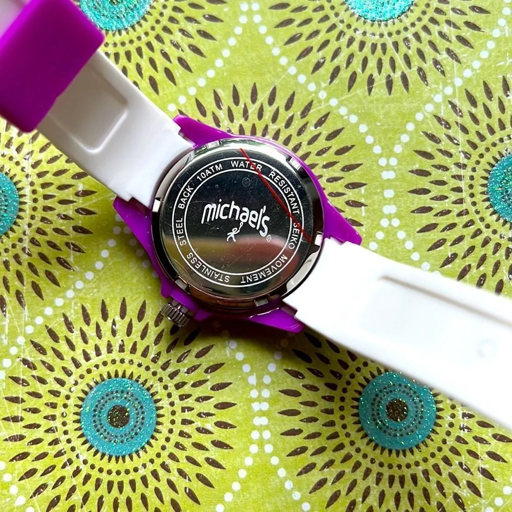 Michael’s Swim Watch White and Purple Water Resistant - Image 3