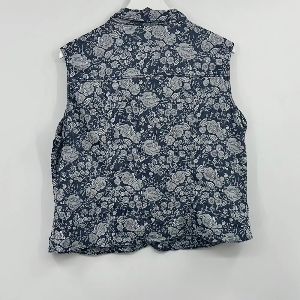 Vintage Y2K Denim Floral Button Up Shirt Size Large Early 2000s - Image 6