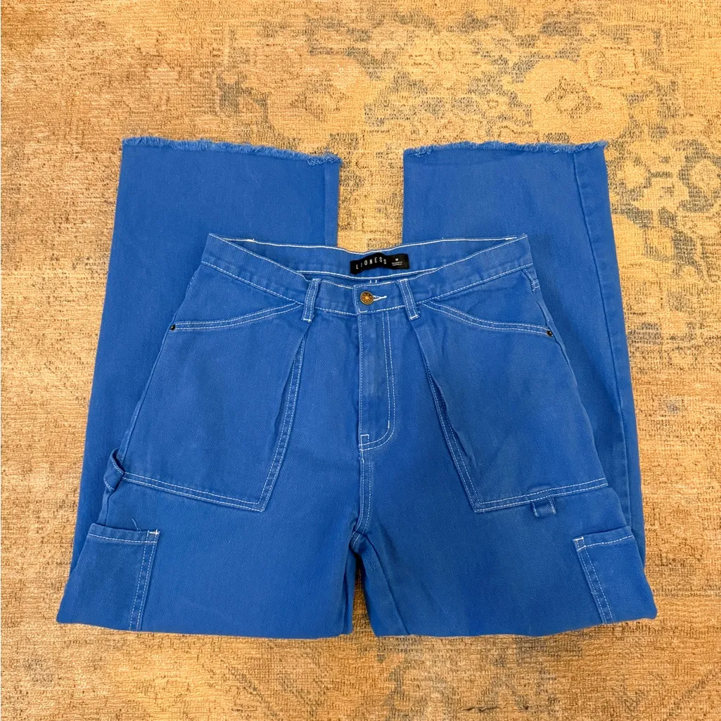 Lioness EUC Blue Miami Vice Cargo Jeans with Frayed Hem - Image 2