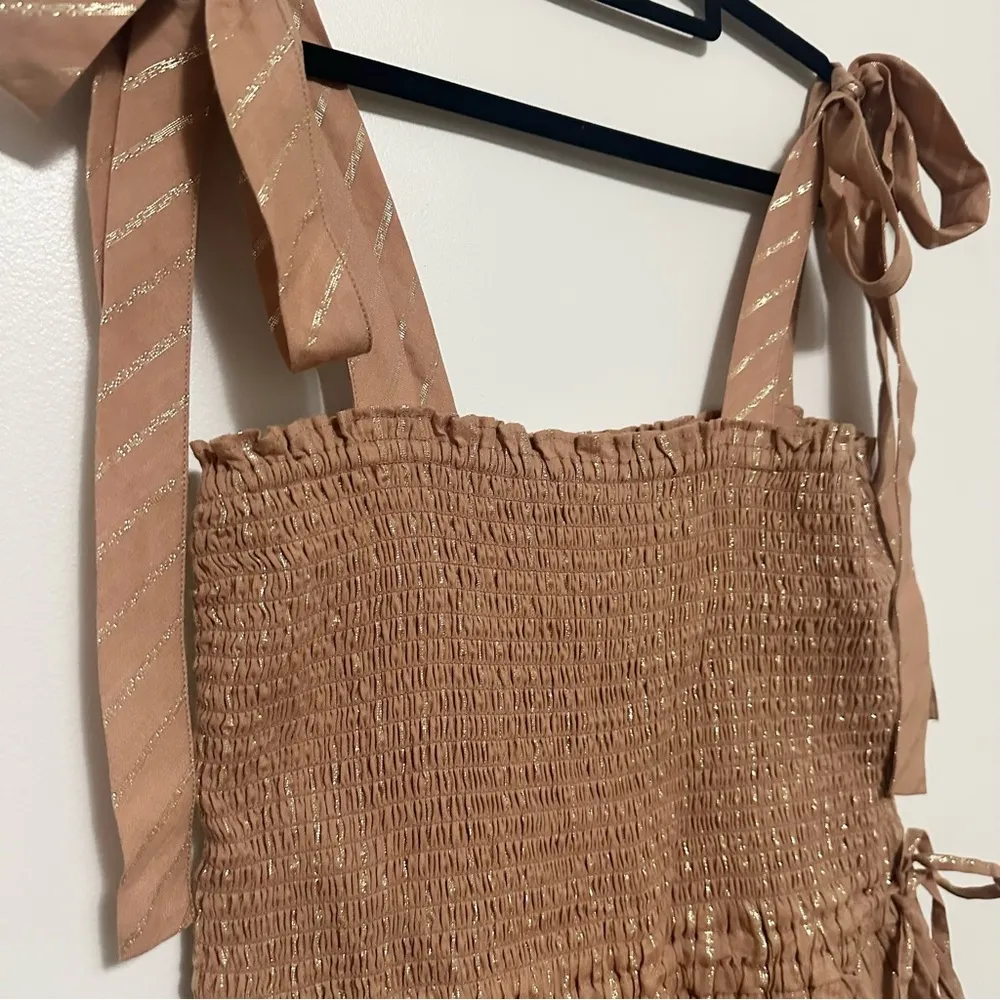 House of Harlow 1960 Corinne Shirred Ruffled Dress Size Small Gold - Image 8