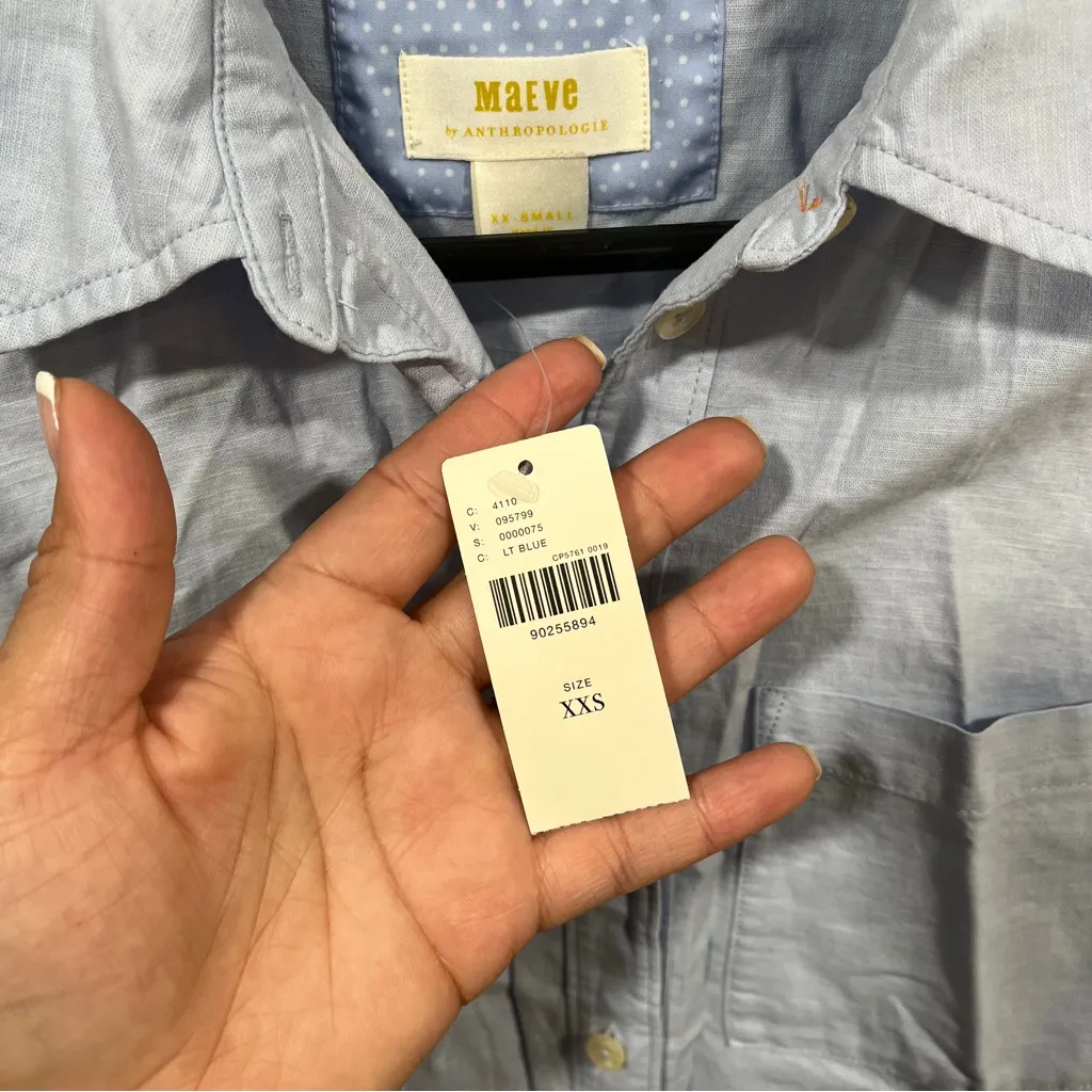 NWT Maeve Anthropologie size XXS oversize blue button down shirt women’s - Image 3