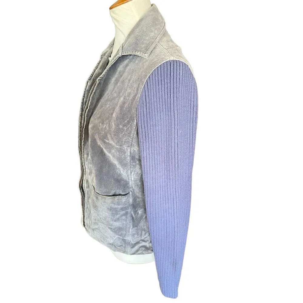 A.M.I.* GenuineLeather/Sweater Combo Full Zip Jacket Gray - Image 10