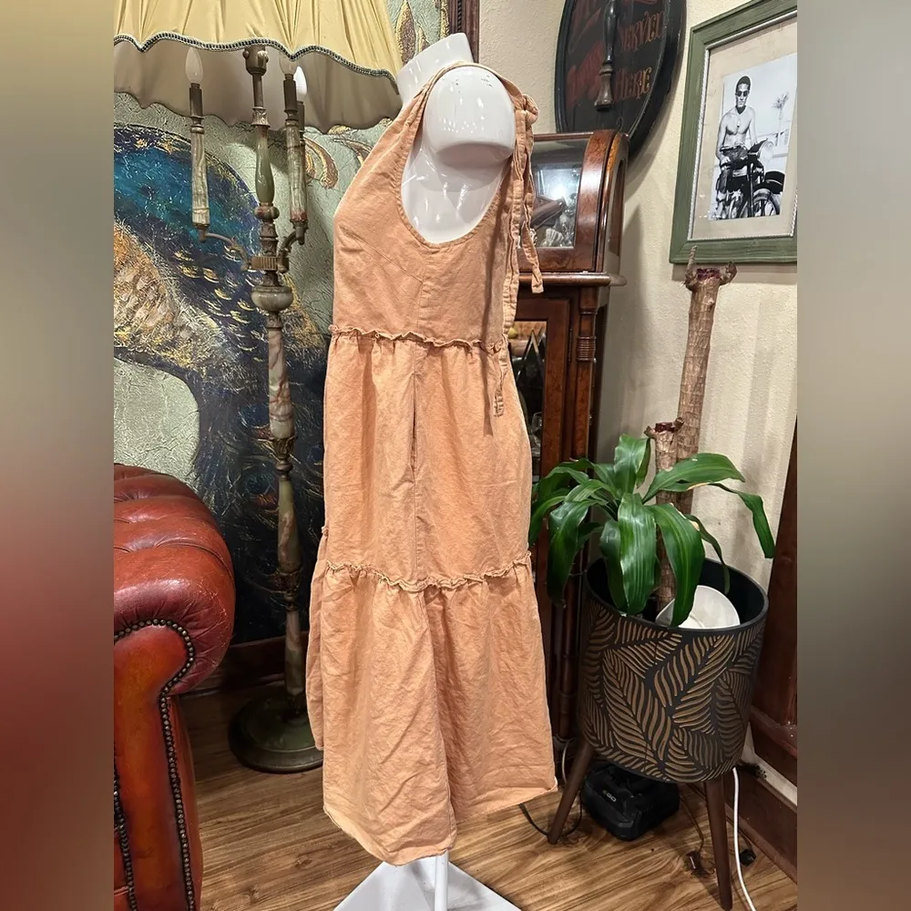EUC Petal and pup light tan Nikhil style midi dress with wide spaghetti strap - Image 3