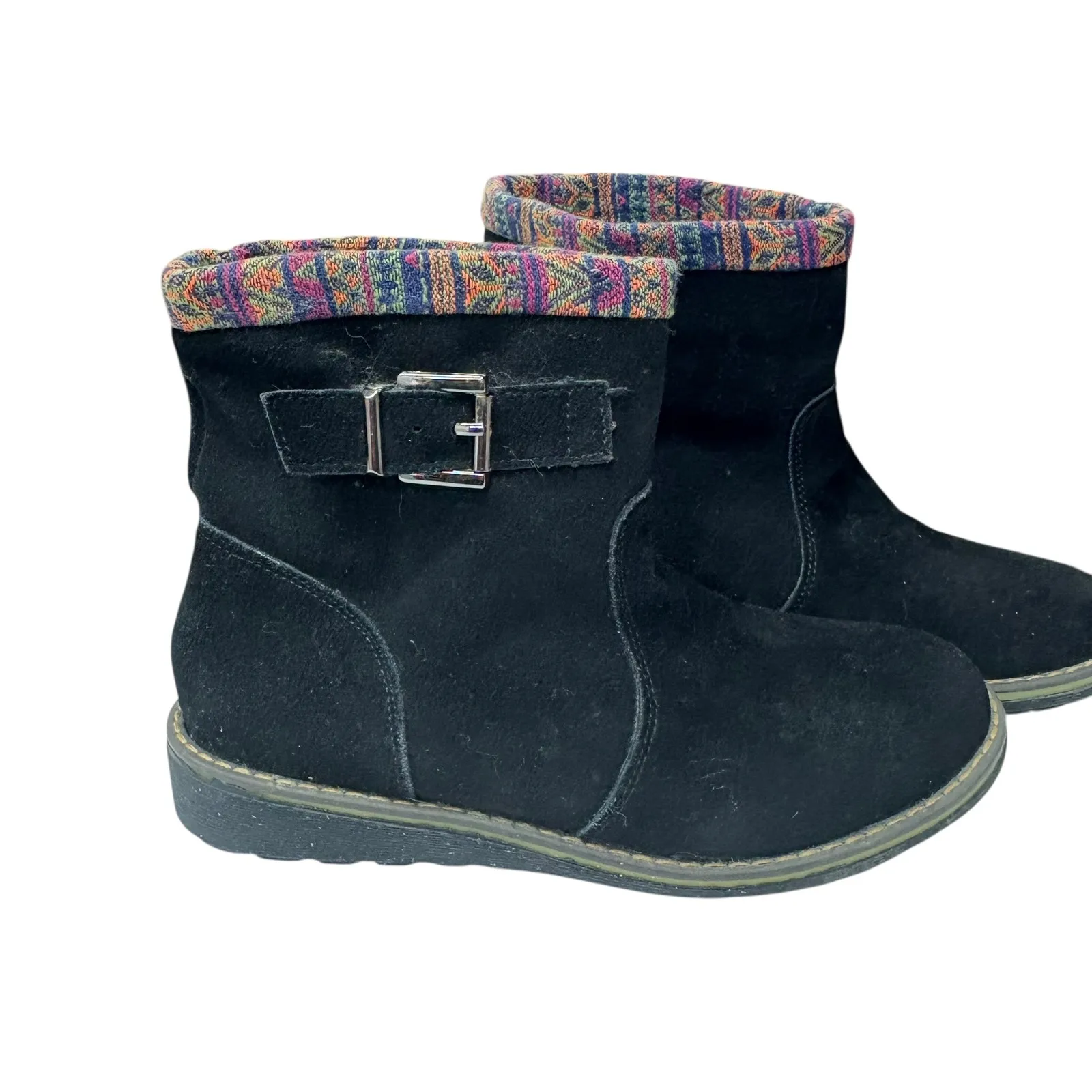 Lamo Women's Black Cow Suede Leather Boots Retro Boho Colorful Knit‎ Buckle 8 - Image 2