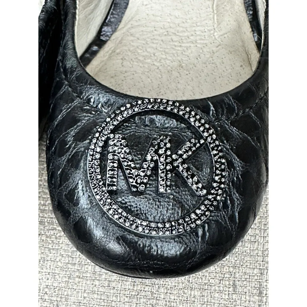 Fulton Black Quilted Leather Ballet Flat Shoes Silver MK Women’s 5 - Image 6