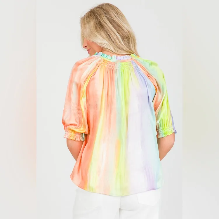 Current Air Anthropologie Rainbow Split Neck Boho Airy Blouse Peasant Top S - Image 5