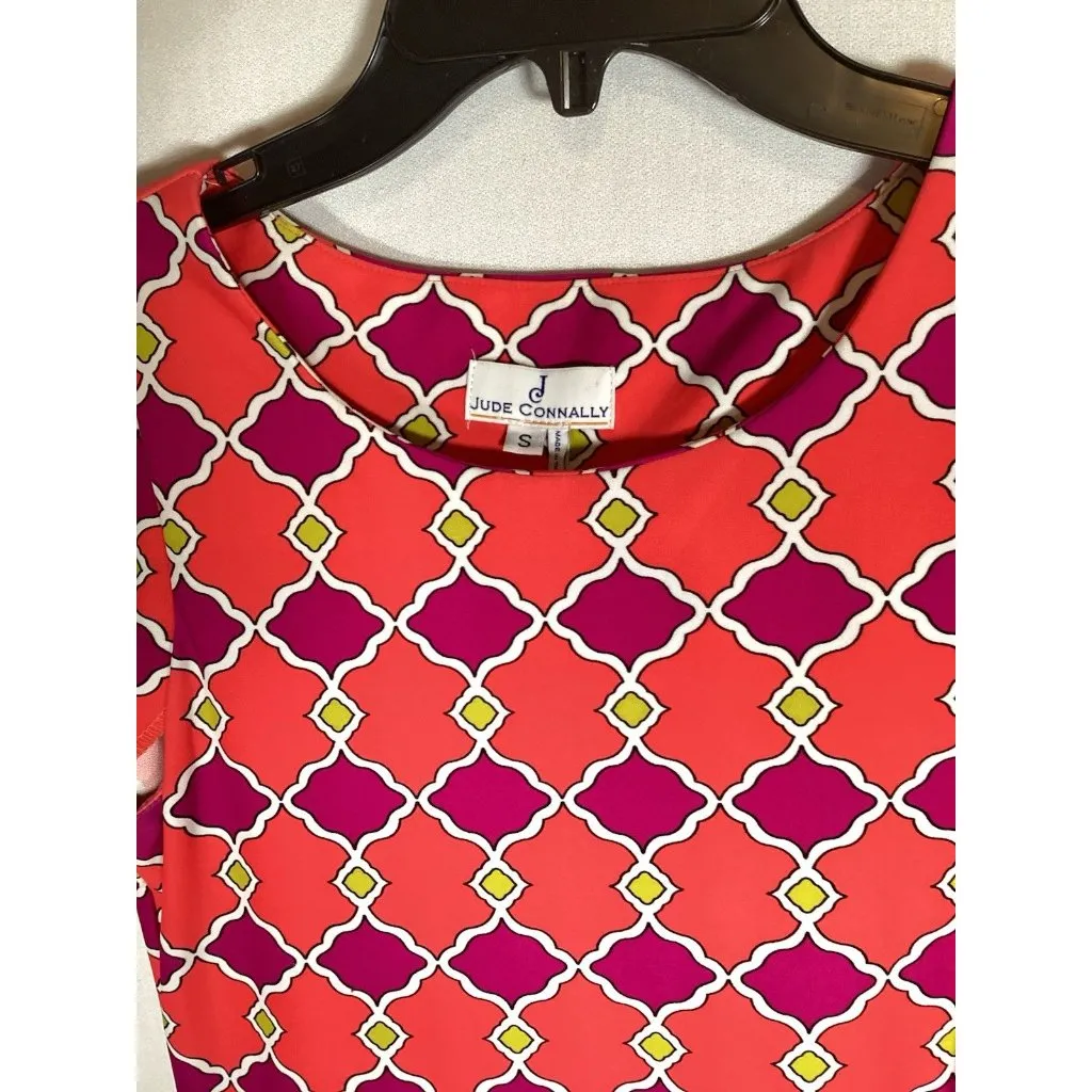 JUDE CONNALLY Beth Dress Shift Sleeveless Mod Geometric Travel Y2K Size Small Orange - Image 4