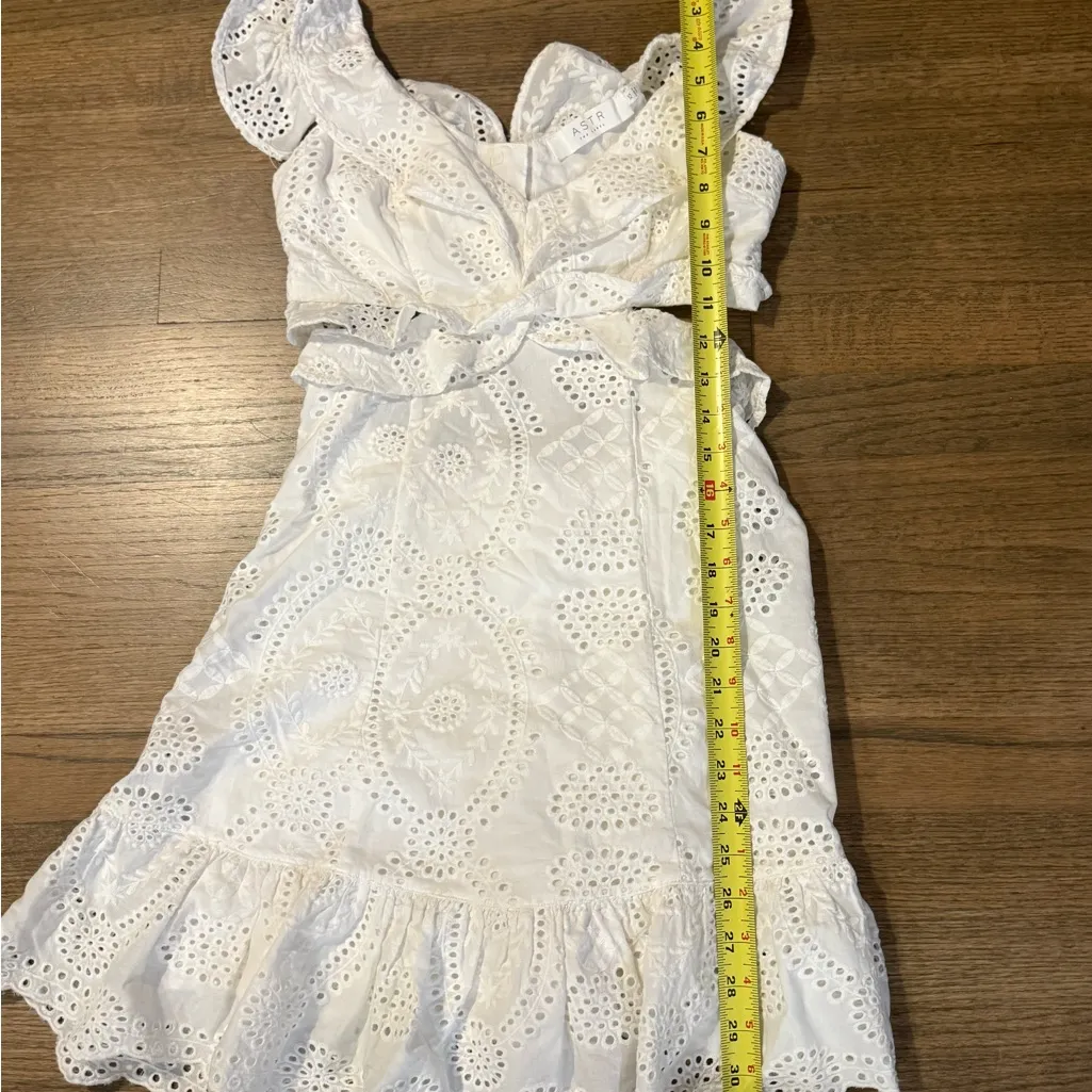 ASTR The Label White Ruffle Eyelet Mini Dress with Cutout Detailing- Size XS - Image 6