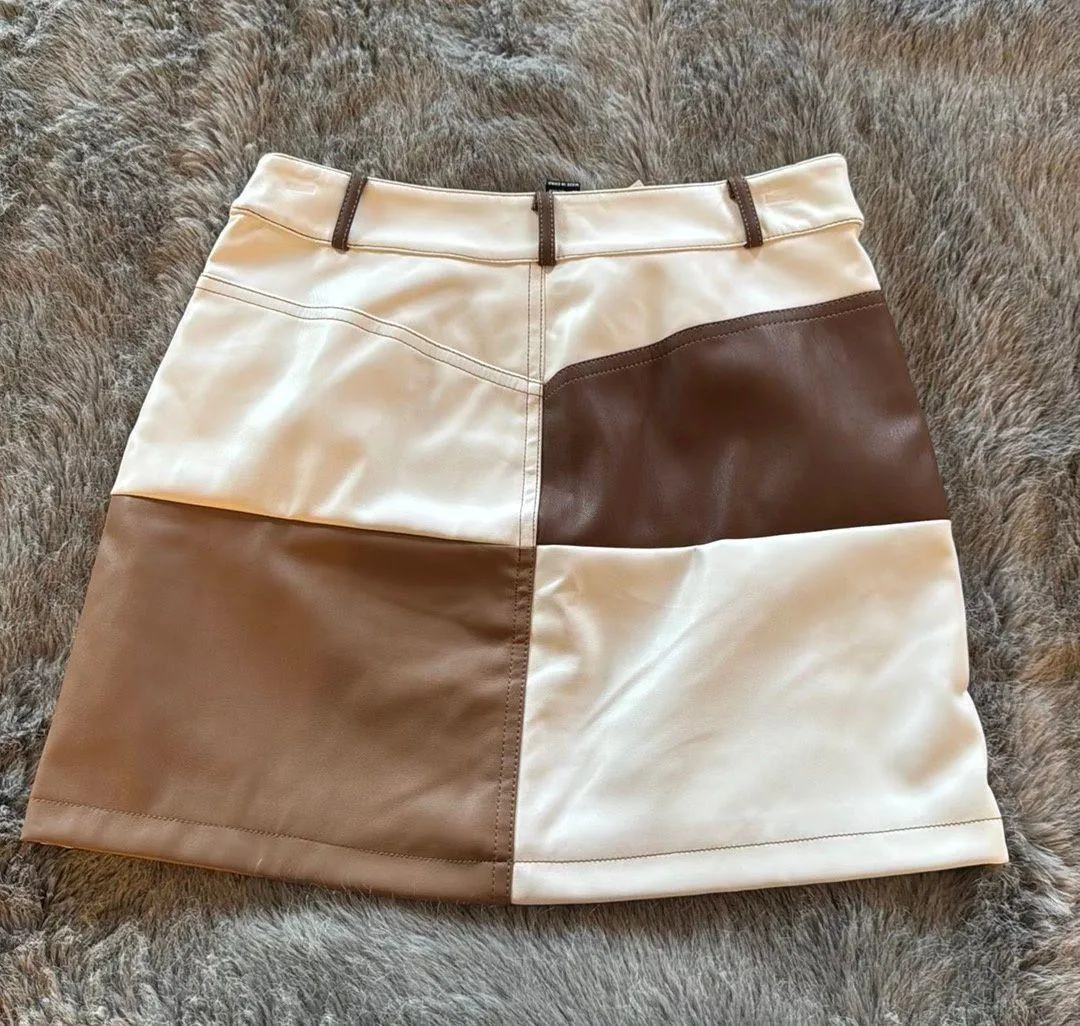 Color Block Leather Skirt - Image 2