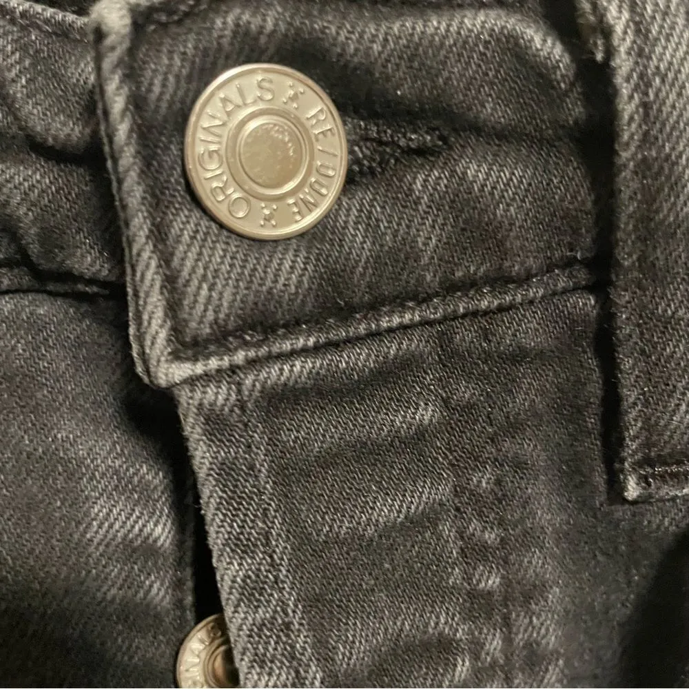 Re/Done Originals High Rise Ankle Faded Black Jeans Raw Hem Button Fly- Size 25 - Image 9
