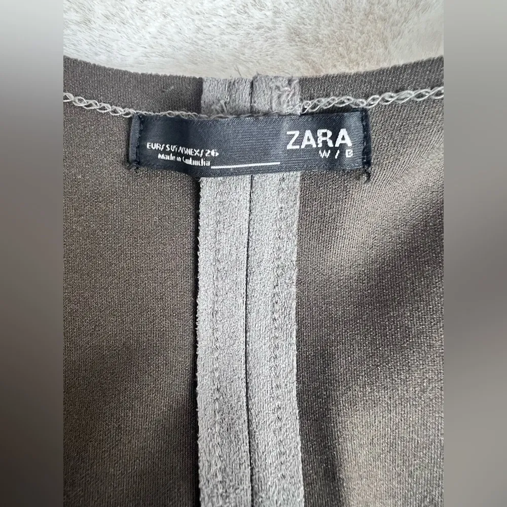 Zara Gray Suede Faux Fur Trim Long Jacket Size Small - Image 9