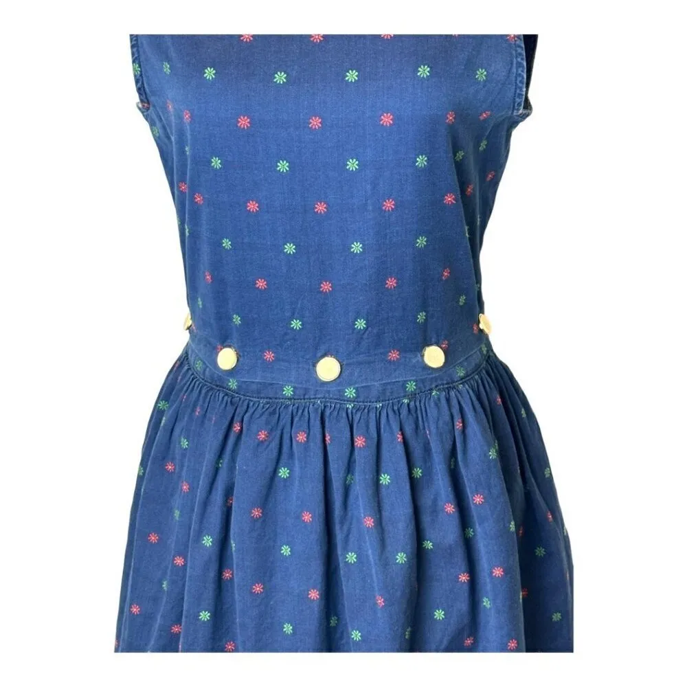 Maison Kitsune Dress Women 8 Blue Floral Cotton Button Detail‎ Tie Back Mini - Image 6