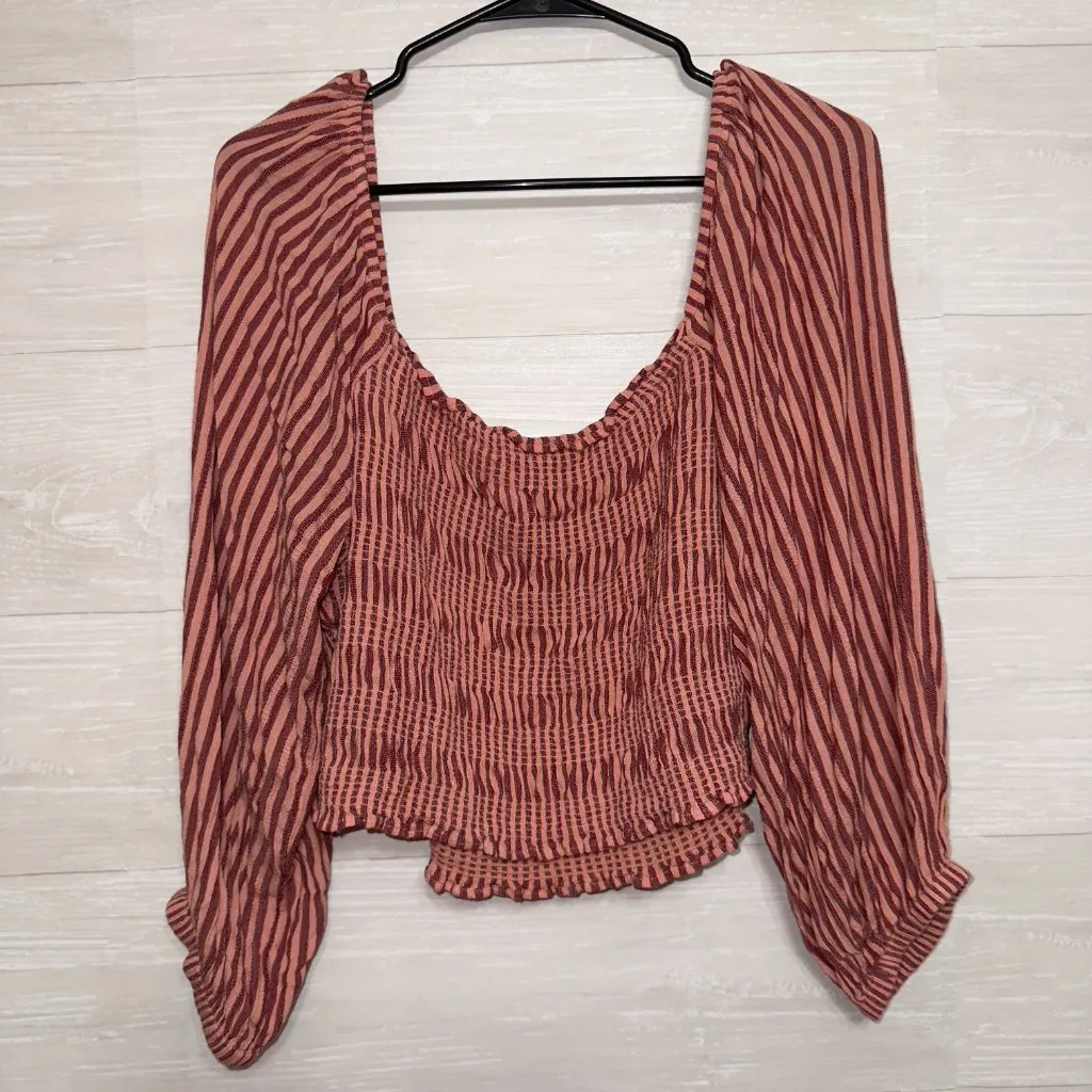 American Eagle Women's Size Large Red Long Sleeve Square Neck Stripe Top - Image 9