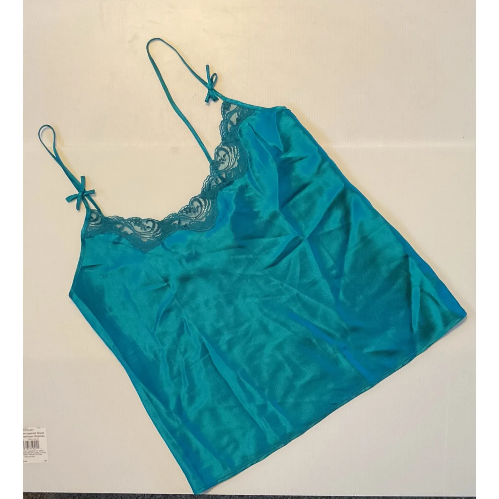 Vintage Victoria’s Secret Tank Top Teal 100% Silk Lace Cami Blue L Y2K 90s - Image 8