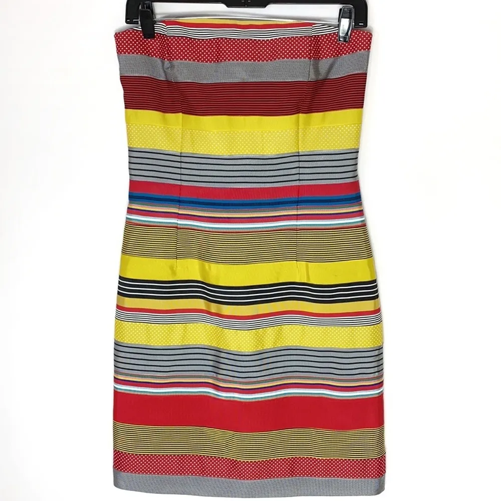 J. McLaughlin yellow red striped strapless dress 0 - Image 3