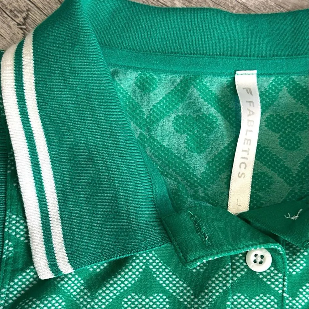 Seamless Golf Polo Top Women L Sleeveless Green Fairway Jacquard Print - Image 6