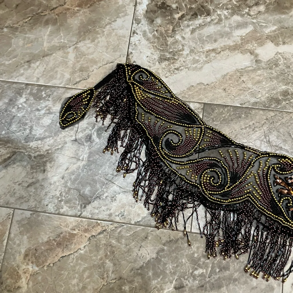 Sharmark Las Vegas Metallic Gold Sequin Beaded Shawl Wedding Flapper Party Wrap Black - Image 4