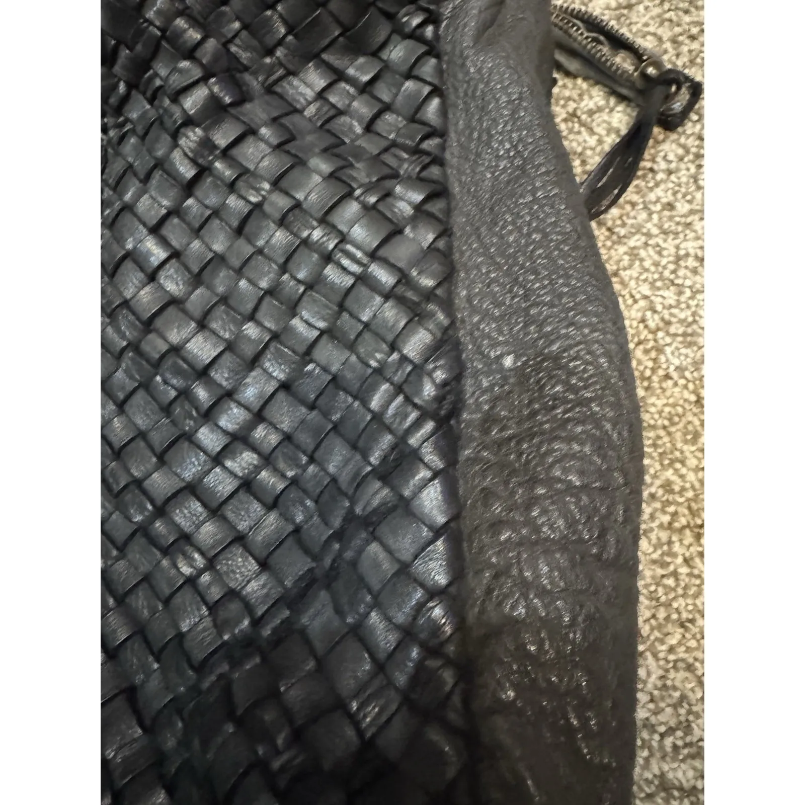 Genuine Black Leather Weaved Shoulder Bag - Image 8