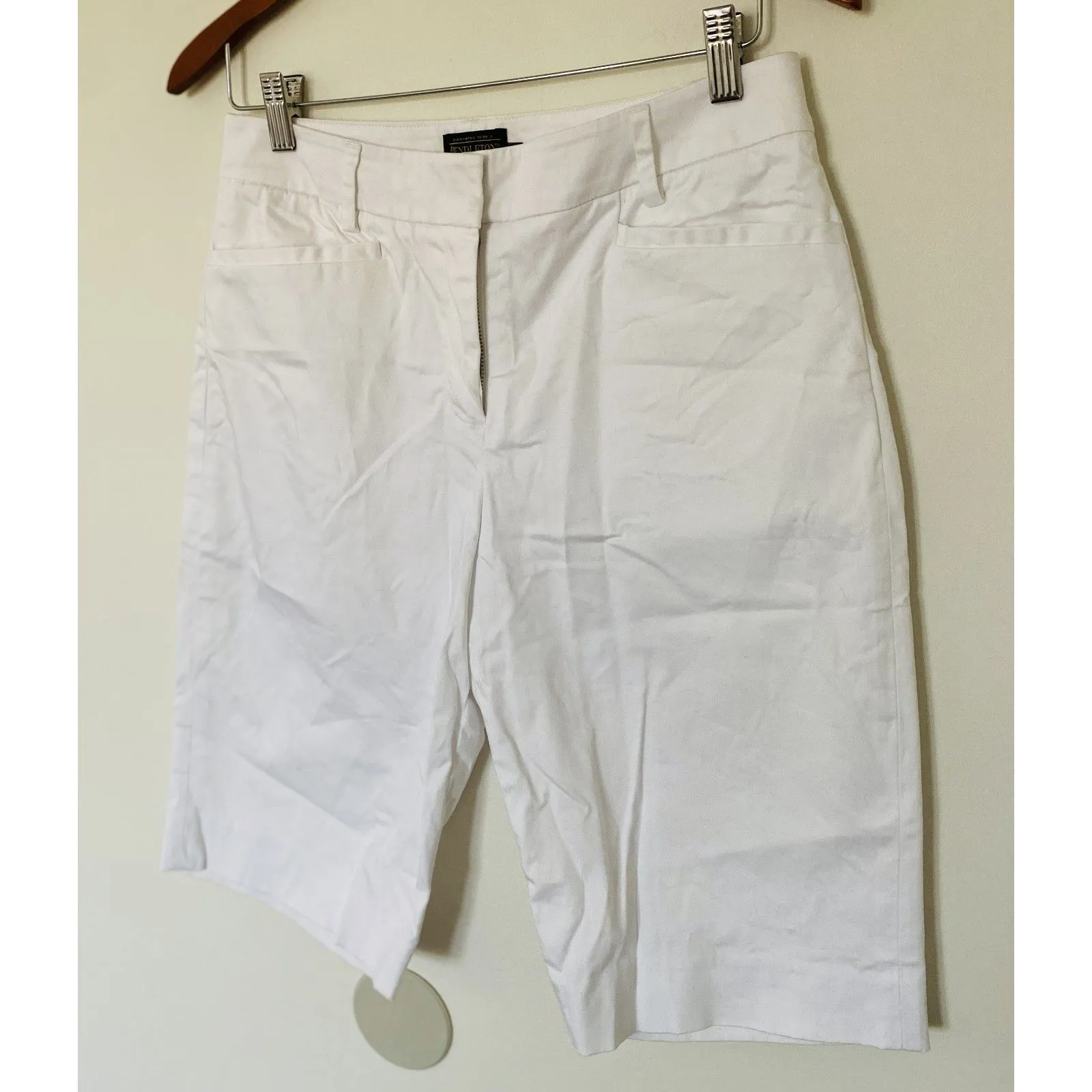 Pendleton Modern White Cotton Stretch High Rise Bermuda Pockets Summer Shorts 6 - Image 10
