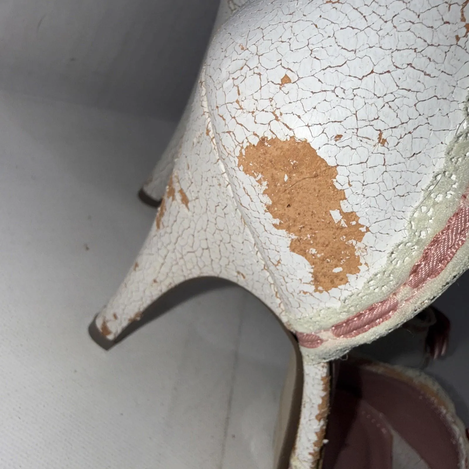 Y2K Delicious White Pink Lace Bows Ribbon Trim Stripper Peep Toe Pumps Size 9 - Image 5