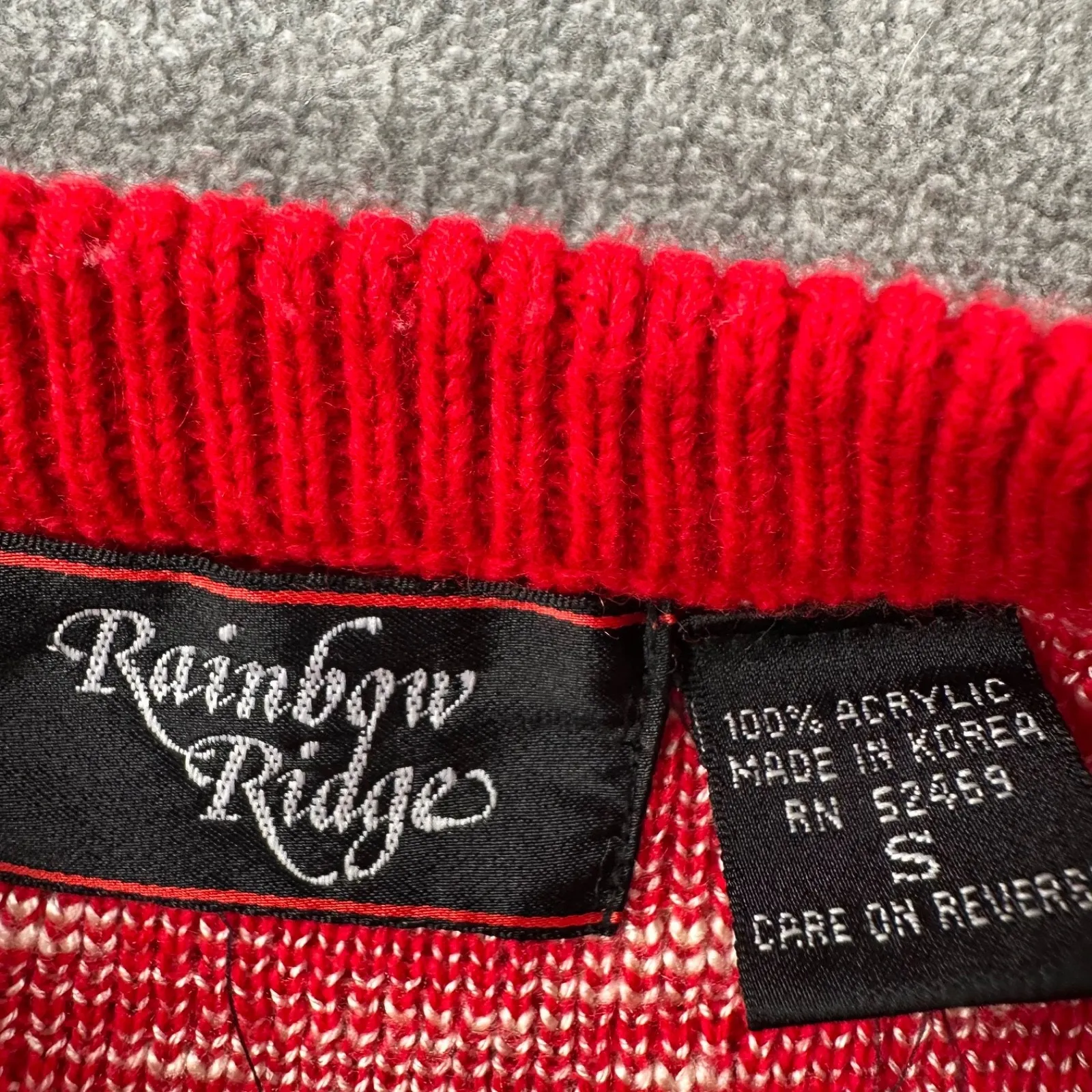 Vintage Rainbow Ridge Animal Print Sweater Women's Small Red Knit Crew Neck - Image 5