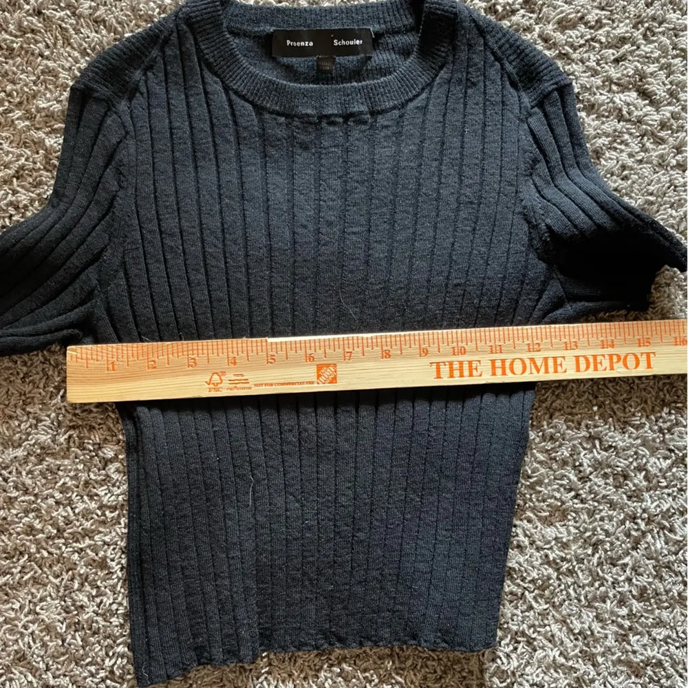 Proenza Schouler Black 100% Wool Ribbed Knit Short Sleeve Sweater XS Lightweight - Image 7