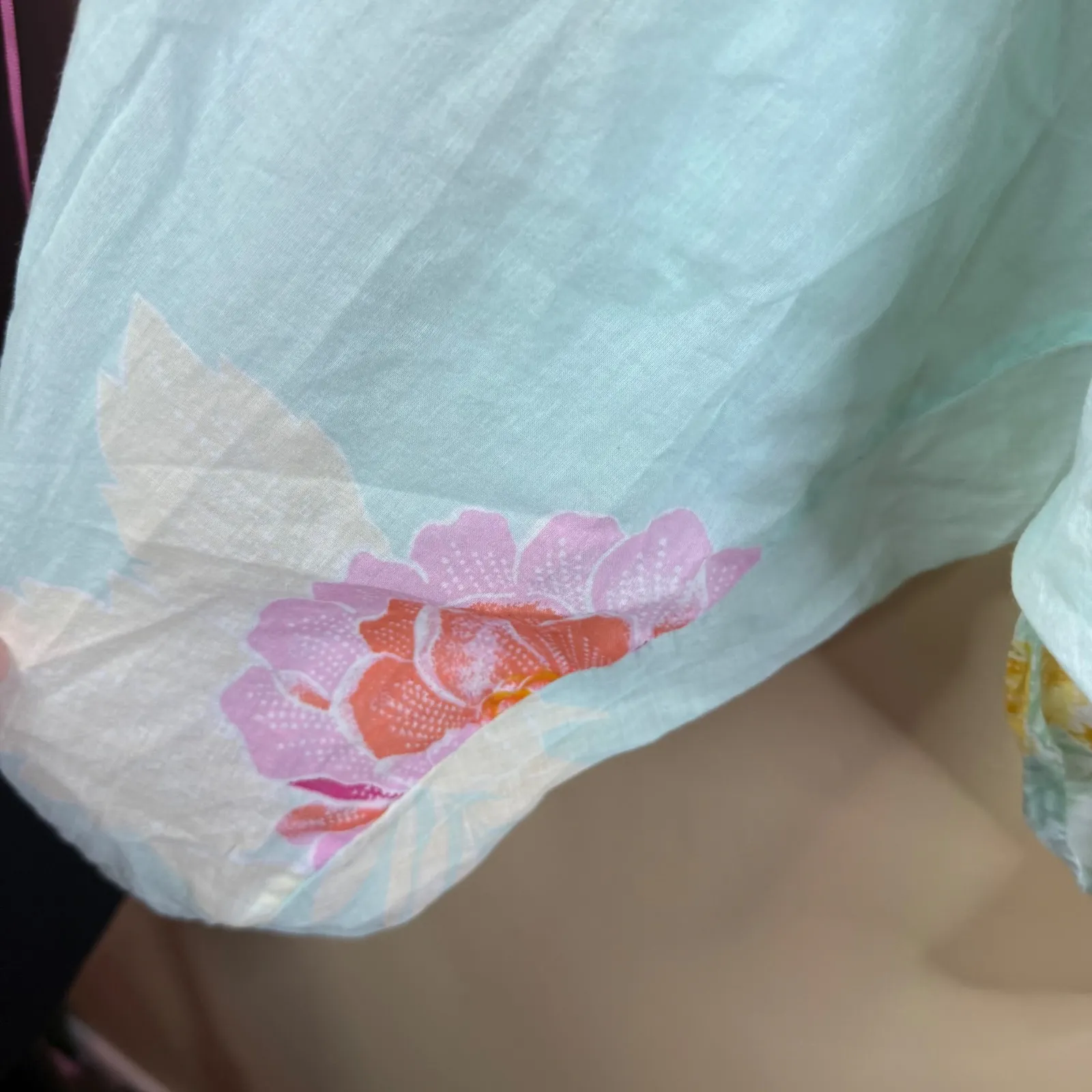 Farm Rio Floral Basel Peasant Womens Light Blue Print Tie Neck Blouse Top Med - Image 5