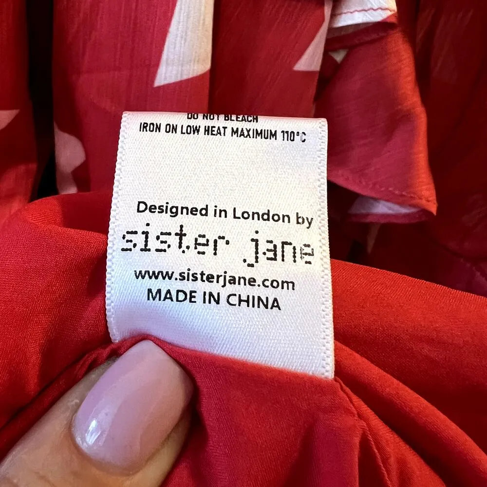 Sister Jane midi ruffle dress with full skirt in red star print size M SW Size M - Image 9