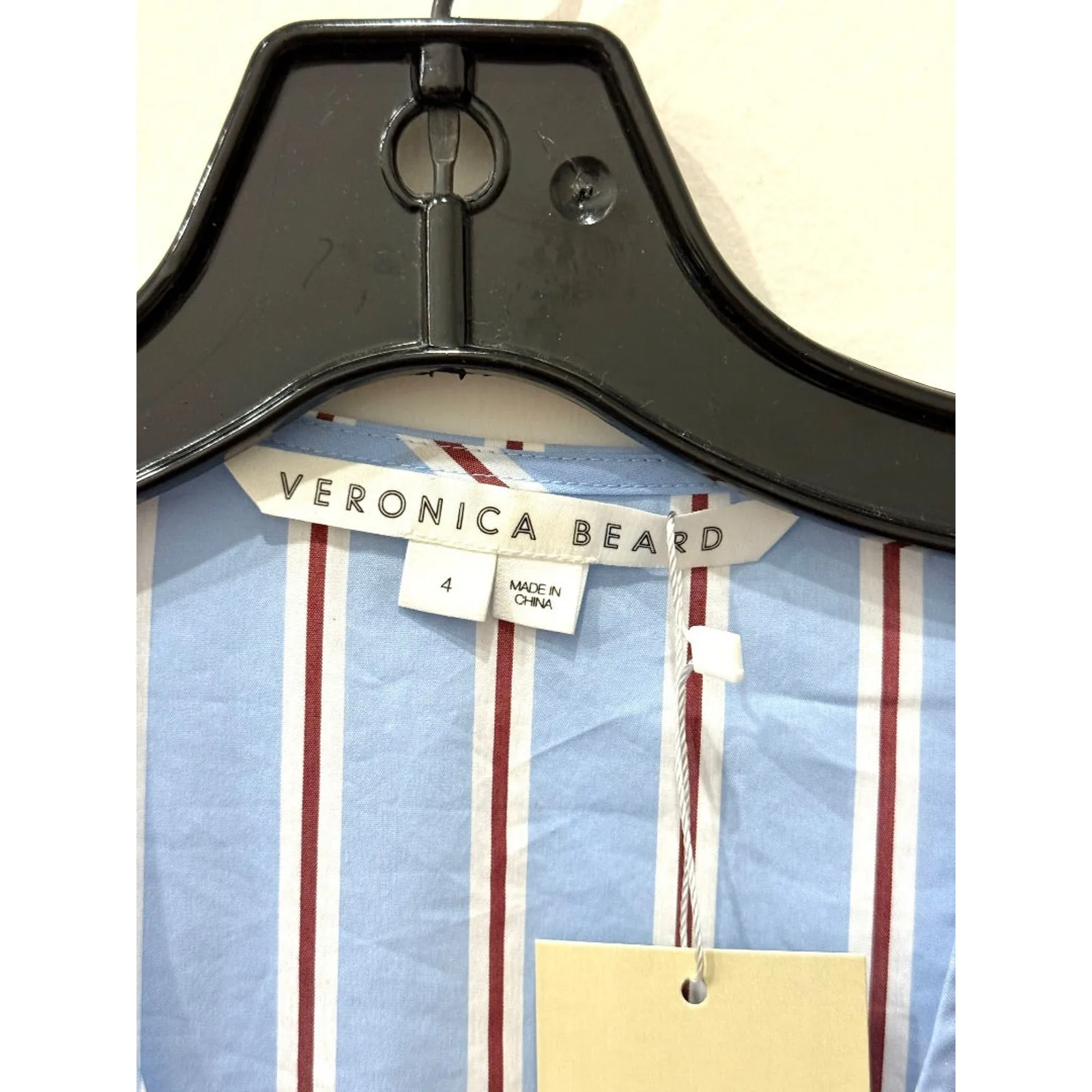 Veronica Beard Ozzie Striped D-Ring Faux Wrap Top Aero Blue Brick Women's Size 4 - Image 4