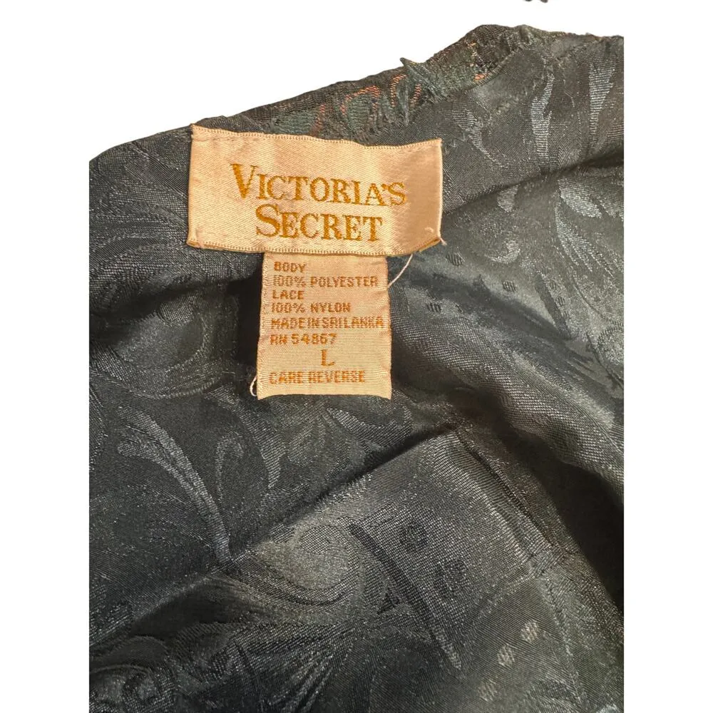 Vintage Victoria’s Secret Gold Label Emerald Green Jacquard Lace Slip Dress Sz L - Image 5