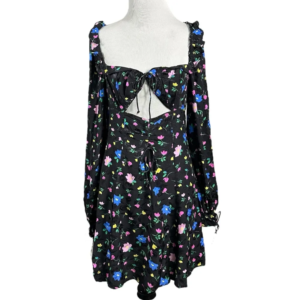 For Love And Lemons Lexy Long Sleeve Mini Dress Black Medium Ruffle Coquette NWT - Image 4