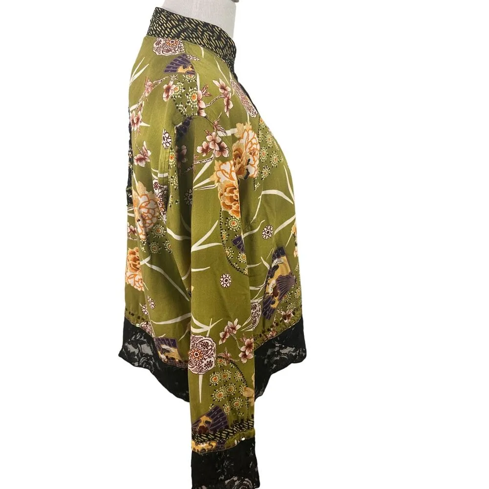 Usindo Asian Fan Rayon Button Up Blazer Blouse Size Medium - Image 3