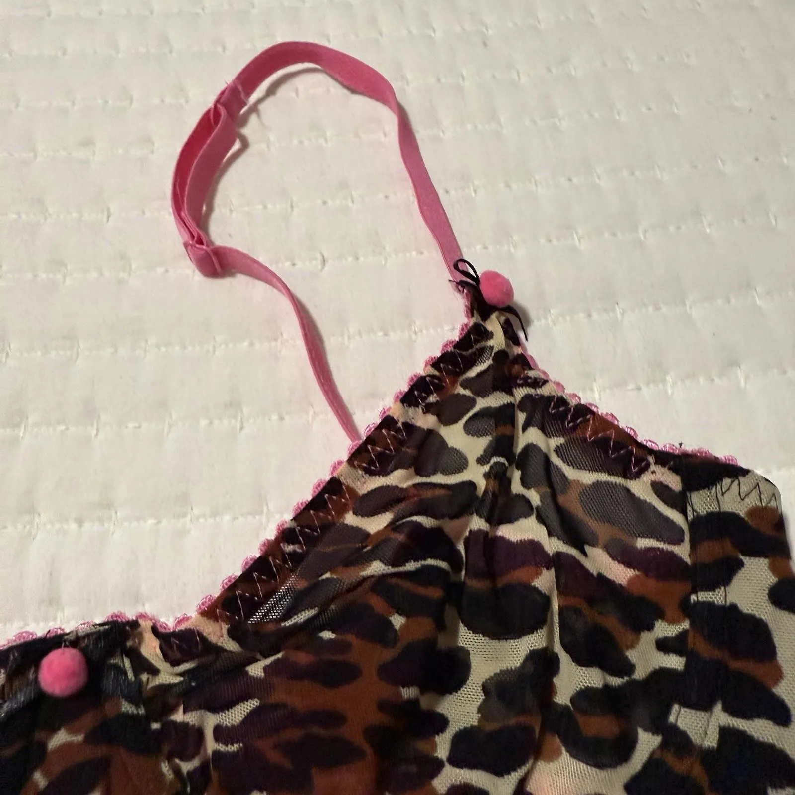 Betsey Johnson Animal Print 34C Unlined Semi Sheer Mesh Brown Pink Accents - Image 10