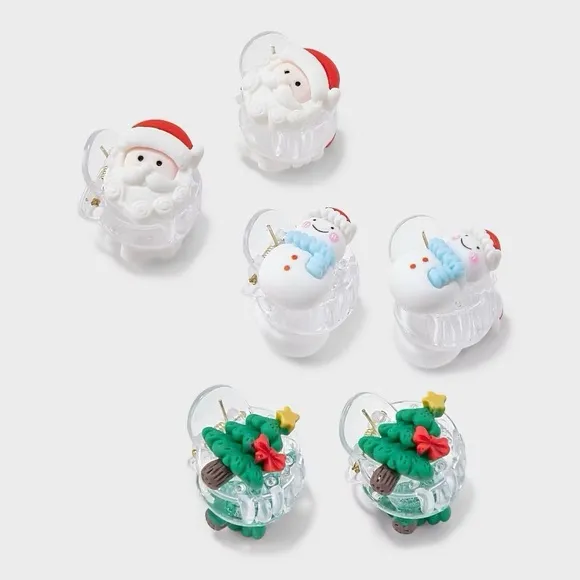 Christmas Snowman Santa and Tree Mini Claw Clip Set 6pc - Image 1