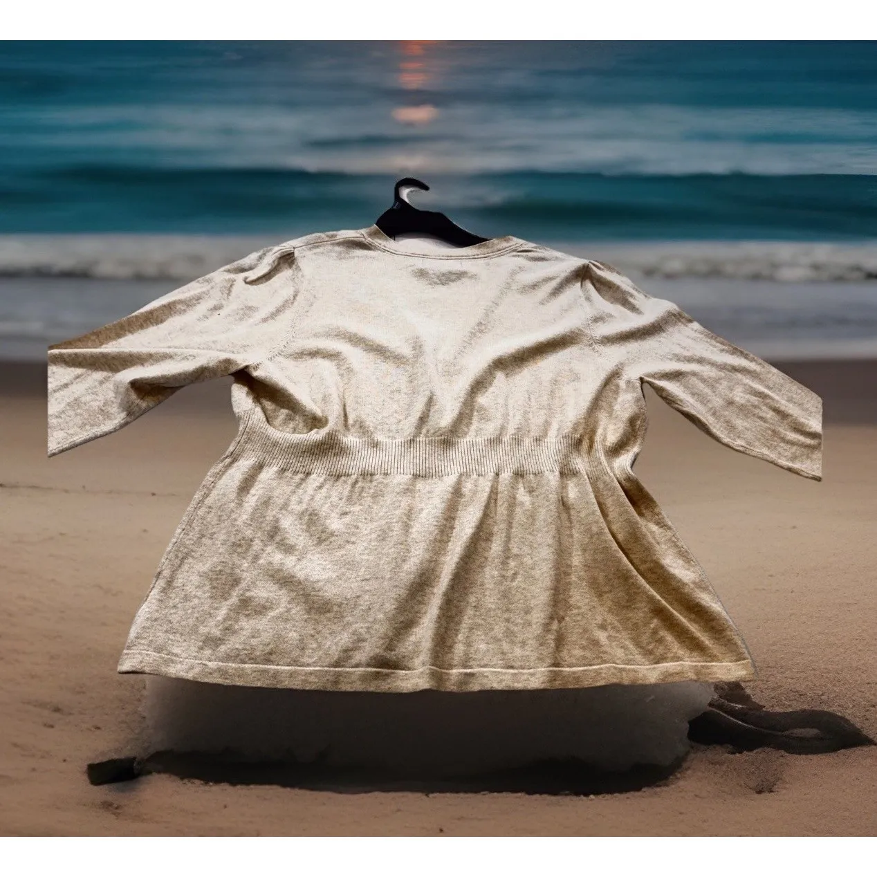 Eddie Bauer Women's xL babydoll Beige Knit Cardigan‎ Sweater 3/4 Sleeve V Neck - Image 7